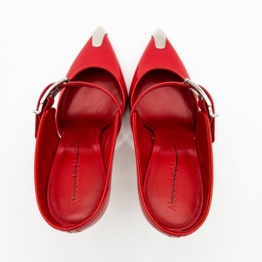 Alexander McQueen Red Leather Buckle Point-Toe Mules (New without box) - Picture 5 of 8